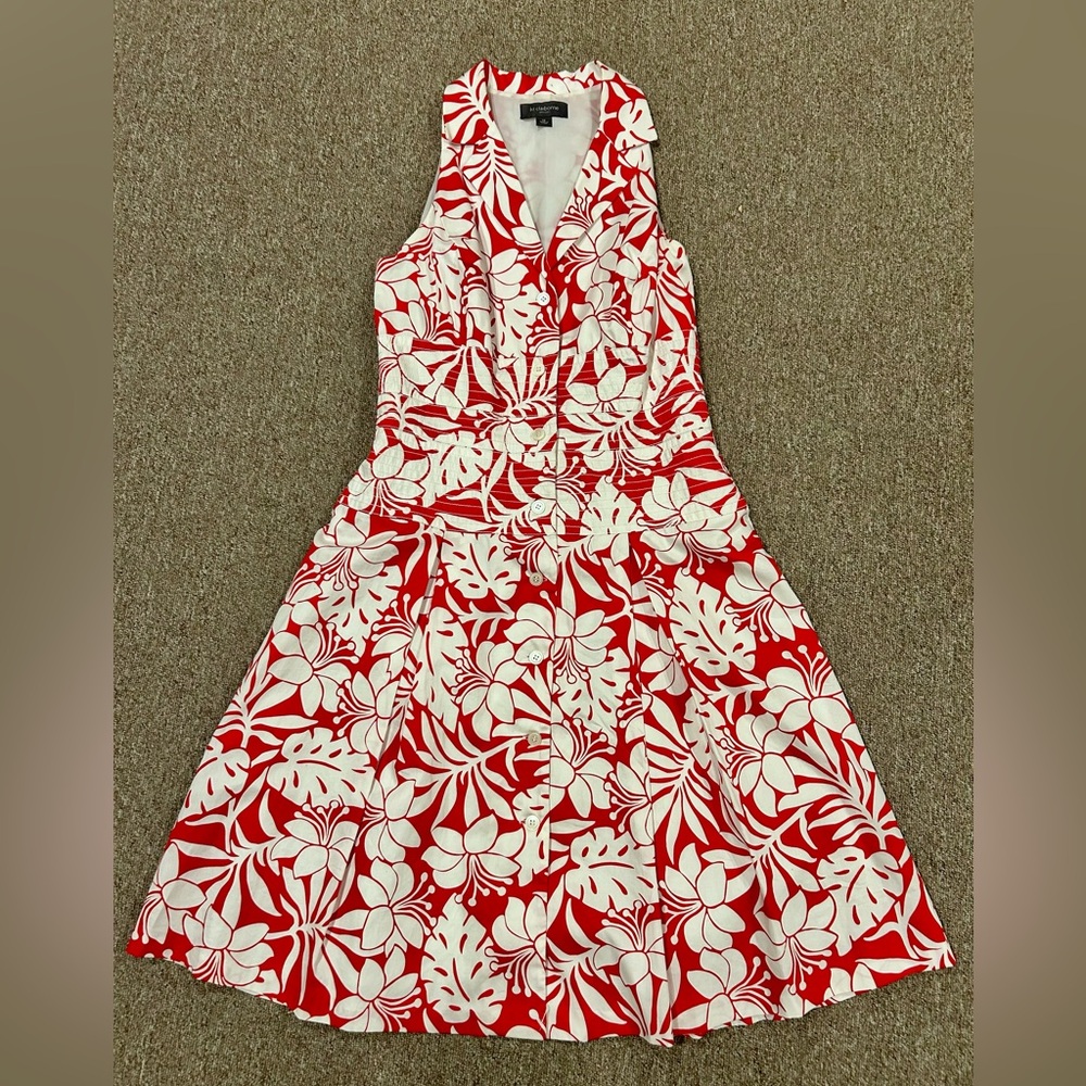 Liz Claiborne tropical Red and White Halter Dress. Like new! Size 12